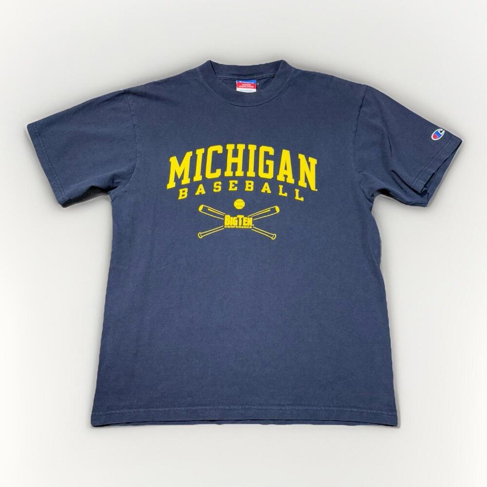 Vintage Michigan Wolverines Baseball Big Ten Conference T-shirt Champion Large - Picture 1 of 7